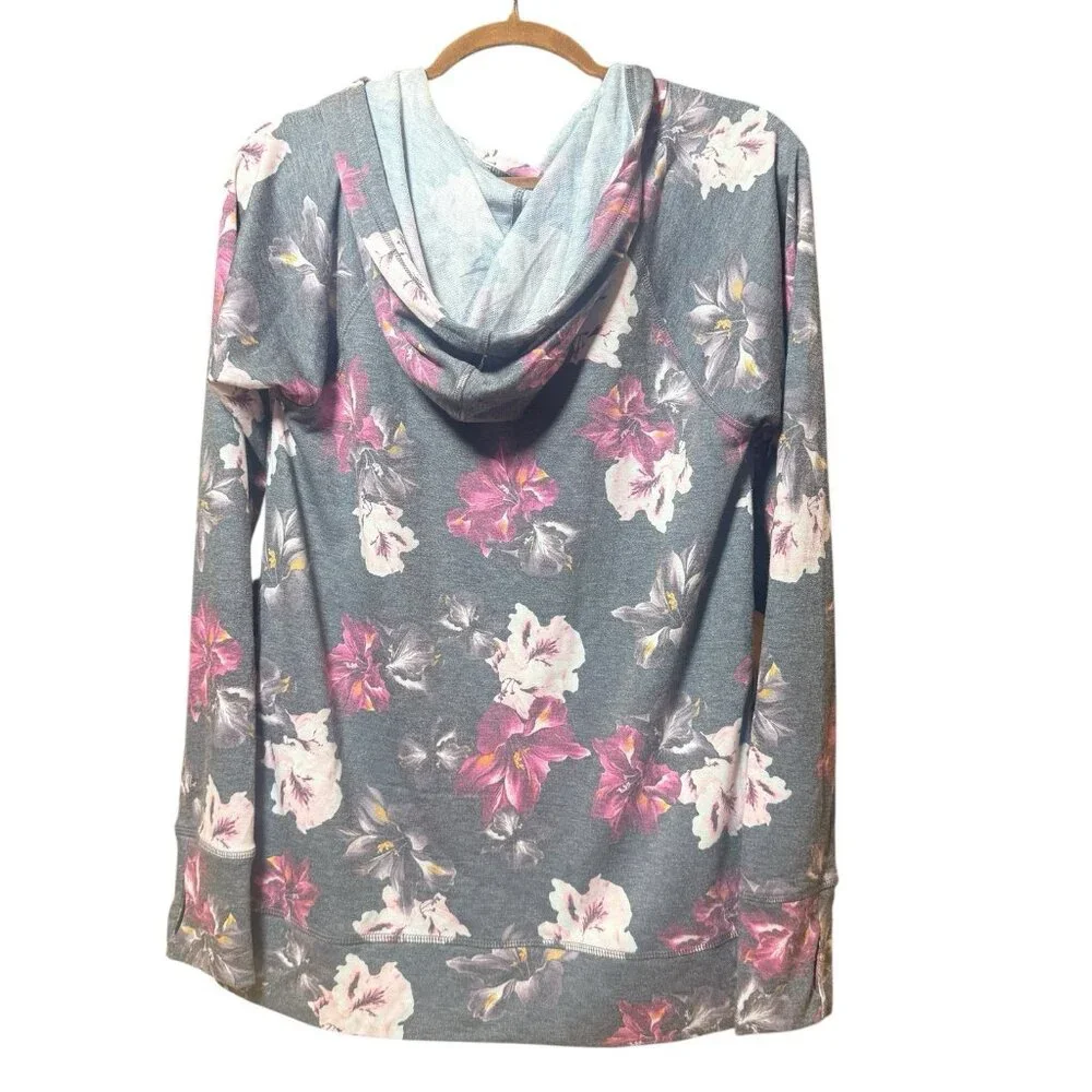 NWOT Ideology Floral-Print Lace-Up Hoodie Gray Size M - Picture 7 of 7